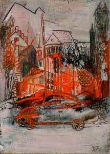 Parked - Mixed-media On Card - 15x11cm - Out Of The Day & Into The Night