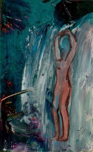 The Waterfall - Mixed-media On Card - 14x9cm - Out Of The Day & Into The Night