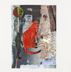 Cat At Play - Monotype - 25x19cm