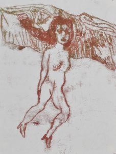 Nude In Heels - Monoprint - 18x14cm