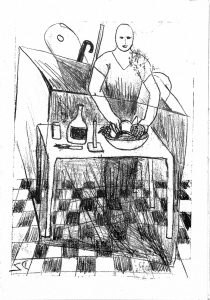 Setting The Table - Monoprint - 15x10cm - House Of Dreams
