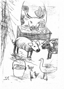 The Farm - Monoprint - 15x10cm - House Of Dreams